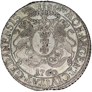 ort 1760, Gdańsk, Kam. 976 R2, Merseb. 1798, moneta z k...