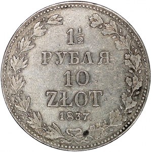 1 1/2 rubla = 10 złotych 1837, Warszawa, odmiana z mały...