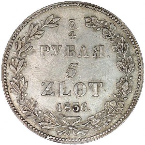 3/4 rubla = 5 złotych 1836, Petersburg, odmiana z 9 pió...