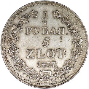 3/4 rubla = 5 złotych 1837, Petersburg, odmiana z 9 pió...