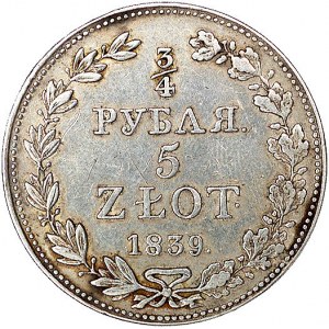 3/4 rubla = 5 złotych 1839, Warszawa, odmiana z małymi ...