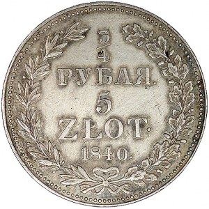 3/4 rubla = 5 złotych 1840, Warszawa, odmiana z dużymi ...