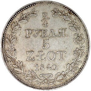 3/4 rubla = 5 złotych 1840, Warszawa, odmiana z małymi ...