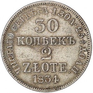 30 kopiejek = 2 złote 1834, Warszawa, Plage 371 R1, naj...
