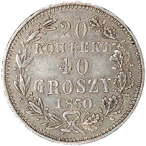 20 kopiejek = 40 groszy 1850, odmiana z dużą datą, gałą...