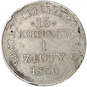 15 kopiejek = 1 złoty 1836, Warszawa, odmiana bez kresk...