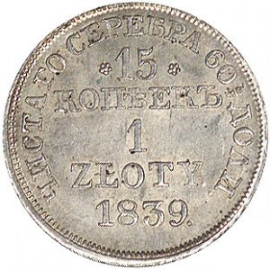 15 kopiejek = 1 złoty 1839, Warszawa, Plage 412, bardzo...