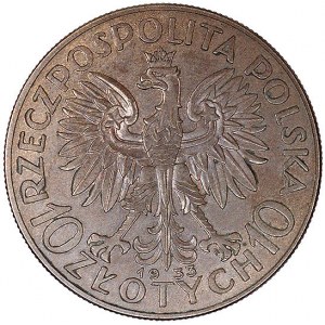 10 złotych 1933, Głowa Kobiety, wypukły napis PRÓBA, Pa...