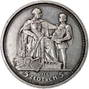 5 złotych 1925, Konstytucja, na rewersie 100 perełek, P...