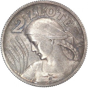 2 złote 1927, Głowa Kobiety z kłosami, wypukły napis PR...