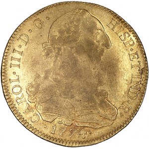 8 scudo 1774, Santiago, Fr. 14, złoto, 26,97 g