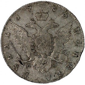 rubel 1780, Petersburg, Aw: Popiersie, w otoku napis, R...