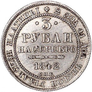 3 ruble 1844, Petersburg, Uzdenikow 409, Fr. 143, platy...