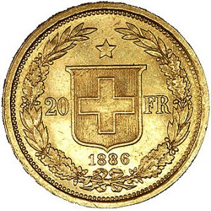 20 franków 1886, Berno, Fr. 495, złoto, 6.45 g