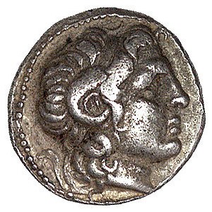 Tracja- Lizymach 323- 281 pne, drachma, Aw: Głowa młode...