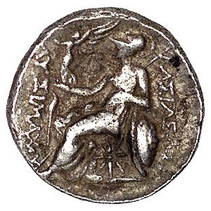 Tracja- Lizymach 323- 281 pne, drachma, Aw: Głowa młode...