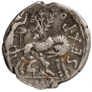 Sextus Pompeius Fostulus 137 pne, denar, Aw: Głowa Romy...