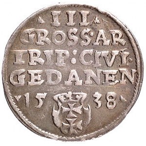 trojak 1538, Gdańsk, odmiana napisu PRVS, Kurp. 511 R1,...