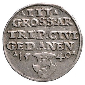 trojak 1540, Gdańsk, odmiana napisu PRV, Kurp. 523 R1, ...