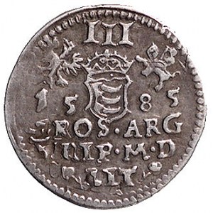 trojak 1585, Wilno, odmiana z herbem Lis pod popiersiem...