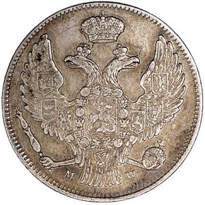 30 kopiejek = 2 złote 1837, Warszawa, odmiana- ogon orł...