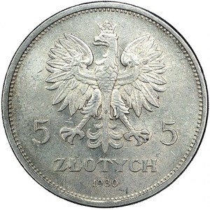 5 złotych 1930, Warszawa, Nike, Parchimowicz 114 c, bar...