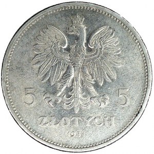 5 złotych 1931, Warszawa, Nike, Parchimowicz 114 d, ład...