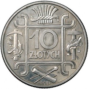 10 złotych 1934, Klamry, wypukły napis PRÓBA, Parchimow...