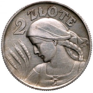 2 złote 1925, Głowa kobiety z kłosami, na awersie znak ...