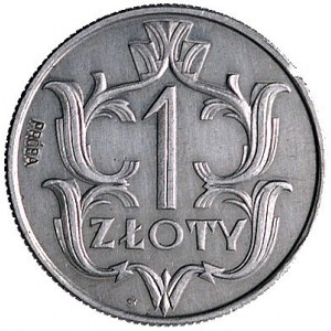 1 złoty 1929, Nominał w roślinnym kartuszu, na rewersie...