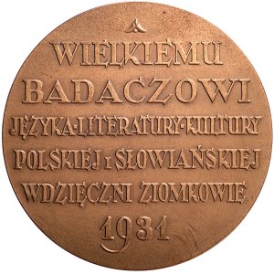 Aleksander Brückner- medal autorstwa P. Wojtowicza 1931...