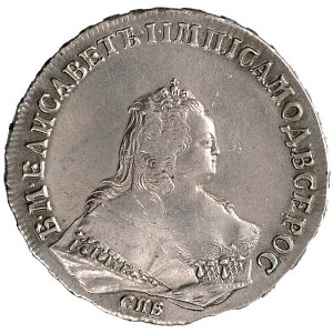 rubel 1745, Petersburg, Aw: Popiersie carycy i napis wo...
