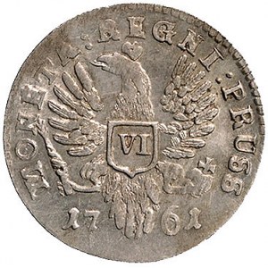 6 groszy 1761, Królewiec, Aw: Popiersie cesarzowej i na...