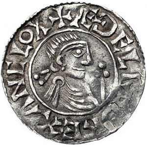 Ethelred II 978-1016, denar, Aw: Popiersie w diademie i...