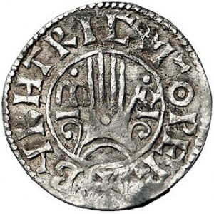 Ethelred II 978-1016, denar, Aw: Popiersie w diademie i...