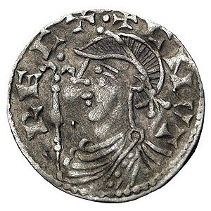 Knut 1016- 1035, denar, Aw: Popiersie z berłem w lewo i...