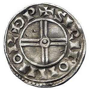 Knut 1016- 1035, denar, Aw: Popiersie z berłem w lewo i...