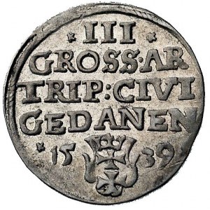 trojak 1539, Gdańsk, odmiana z napisem PRVS i w koronie...
