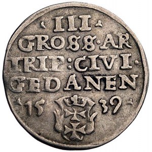 trojak 1539, Gdańsk, odmiana z napisem PRV i w koronie ...