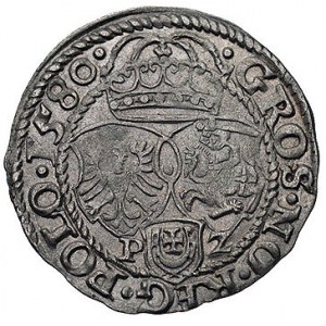 grosz 1580, Olkusz, odmiana z literami P-Z i herbem Jas...