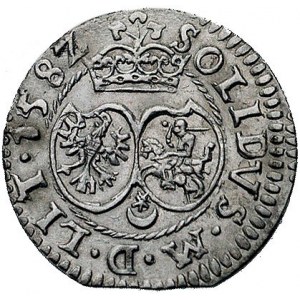 szeląg 1582, Wilno, Kurp. 266 R, Gum. 746, moneta z koń...