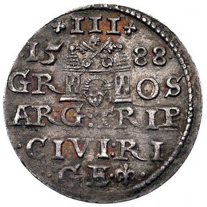 trojak 1588, Ryga, odmiana napisu PO D LI, Kurp. 2488 R...