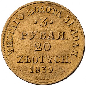 3 ruble = 20 złotych 1839, Petersburg, Plage 309, Fr. 1...