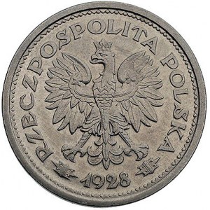 1 złoty 1928, Nominał w wieńcu z liści dębowych, pod cy...