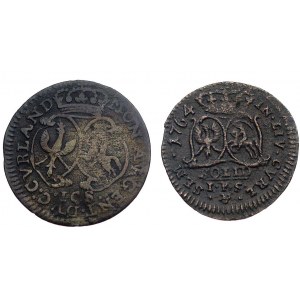 zestaw monet grosz 1763, Mitawa i szeląg 1764, Mitawa, ...