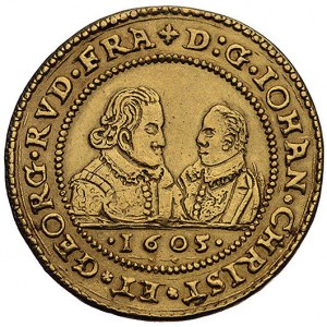 6 dukatów 1605, Złoty Stok, Aw: Popiersia dwóch książąt...