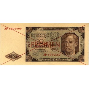 10 złotych 1.07.1948, seria AD 8900000, AD 1234567, SPE...