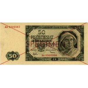50 złotych 1.07.1948, seria AA 1234567, AA 8900000, SPE...
