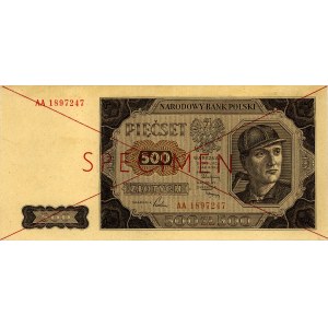 500 złotych 1.07.1948, seria AA 1897247, SPECIMEN , Mił...