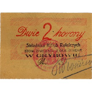 Grybów - Składnica Kółek Rolniczych, 1 i 2 korony 1919,...